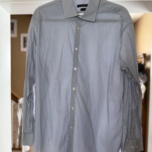 John Varvatos Men's Blue Striped Shirt Slim Fit 16.5 32/33